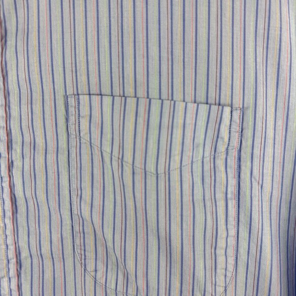 Gitman Bros Dress Shirt Mens 17.5 34‎ Blue Stripe Business Casual Preppy Wedding - Picture 5 of 14